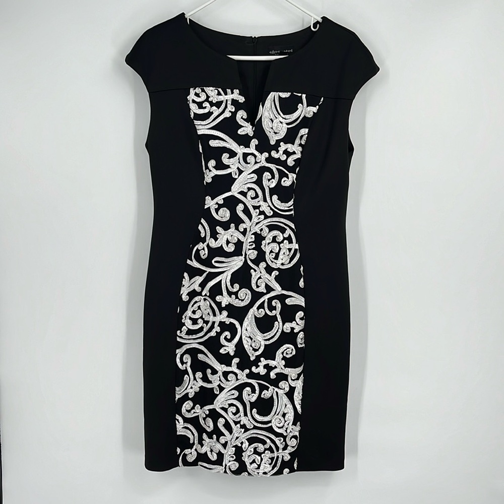 Connected Apparel Black and White Bodycon Midi Dress Size 8 Petite